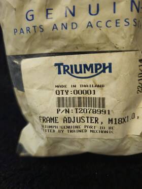 T2078991 Triumph New Oem Frame Adjuster M18x1.0 Genuine Factory Part T2078991 Triumph New Oem Frame Adjuster M18x1.0 Genuine Factory Part