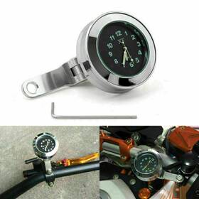 Grip-585-chrome Vipjq Motorcycle Waterproof Handlebar Brake Clutch Mount Clock Electroluminescent