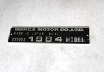 Honda CR500R 1984 Model 9/83 Data Plate Frame Head Tube Id Registration Parts. Fixed Price $43.53.