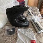 Icon Variant Helmet. Size Large. Matte Black. With Red Fox Gloves. Clear Visor. Fixed Price $300.00.