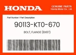 Honda Genuine Bolt, Flange (8X87) 90113-KT0-670. Fixed Price $7.86.