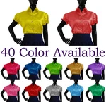 Women Satin Classic Short Sleeve Shirt Button Down Blouse Elegant Work Wear Top. Fixed Price $21.99.