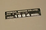 Honda CR250R 1984 Model 11/83 Data Plate Frame Head Tube Id Registration Parts. Fixed Price $36.20.